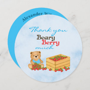 Beary Berry Cute Blue Strawberry Unge Birthday Tack Kort