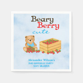 Beary Berry Cute Strawberry Unge Boy Födelsedagsfe Pappersservett