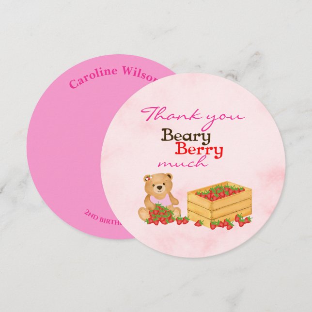 Beary Berry Sweet Girl Strawberry Unge Birthday Tack Kort (Fram/baksida)