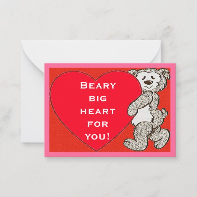 Beary Big Heart Bear Red Valentiness Kids Cards Anteckningskort (Framsida)