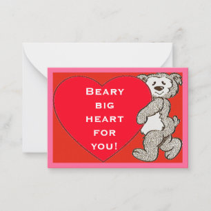 Beary Big Heart Bear Red Valentiness Kids Cards Anteckningskort