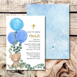 Beary Blue Balloon First Heliga Communion Inbjudningar