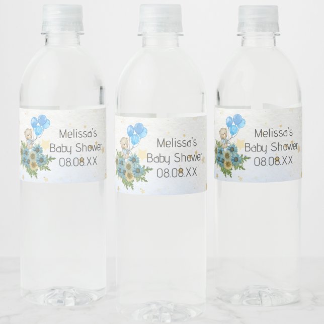 Beary boho rainbow björnblåballong anpassningsbar vattenflaskor etikett (Skapare uppladdad)