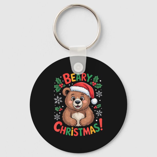 Beary Christmas Cute Bear Santa Funny Holiday  Nyckelring (Framsida)