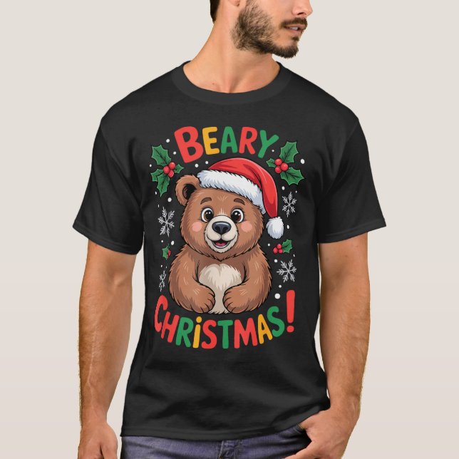 Beary Christmas Cute Bear Santa Funny Holiday  T Shirt (Framsida)
