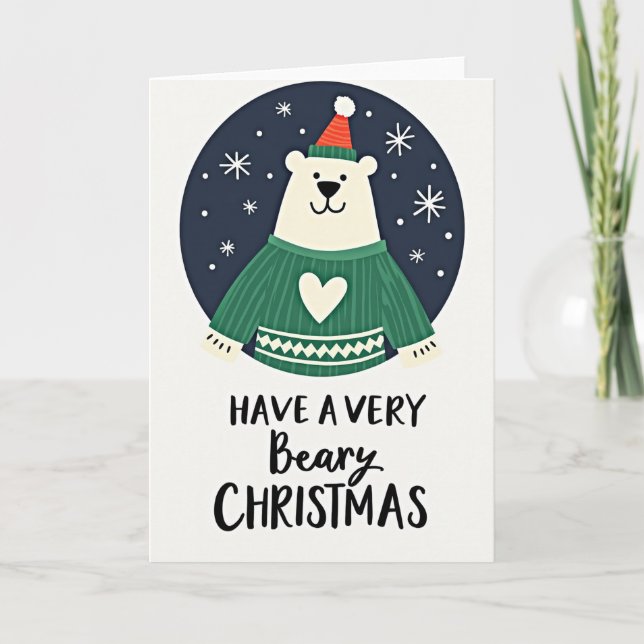 Beary Christmas Polar Bear Card Kort (Framsida)