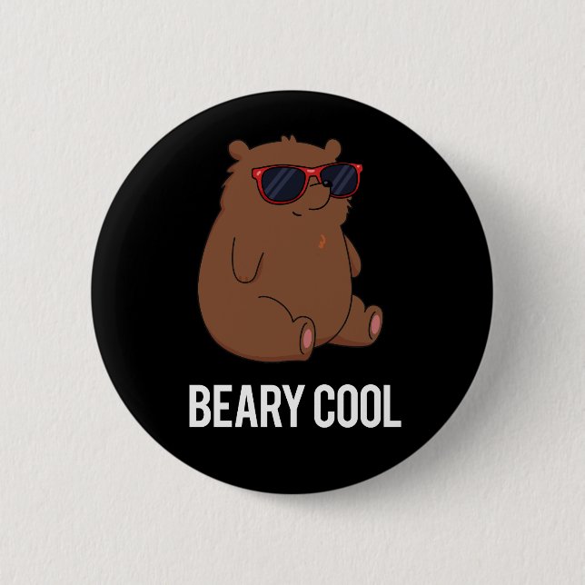 Beary Coola Funny Brown Bear Pun Mörk BG Knapp (Framsida)
