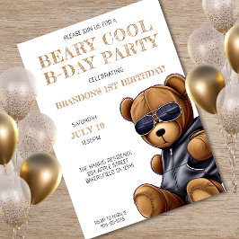 Beary Coola Nalle Boy 1st Birthday Party Inbjudningar