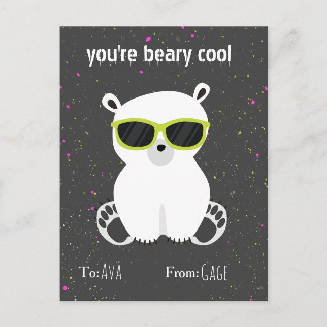 Beary Coola Polar Bear Sunglasses Kids Valentine Vykort (Framsida)