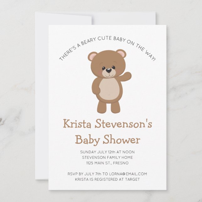 Beary Cute Baby på Woodland Baby Shower Inbjudningar (Framsida)