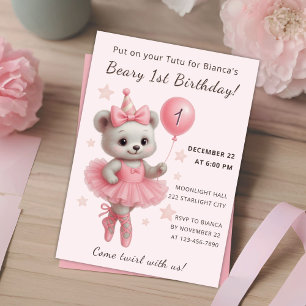 Beary Cute Ballerina Inbjudan med Party Hat