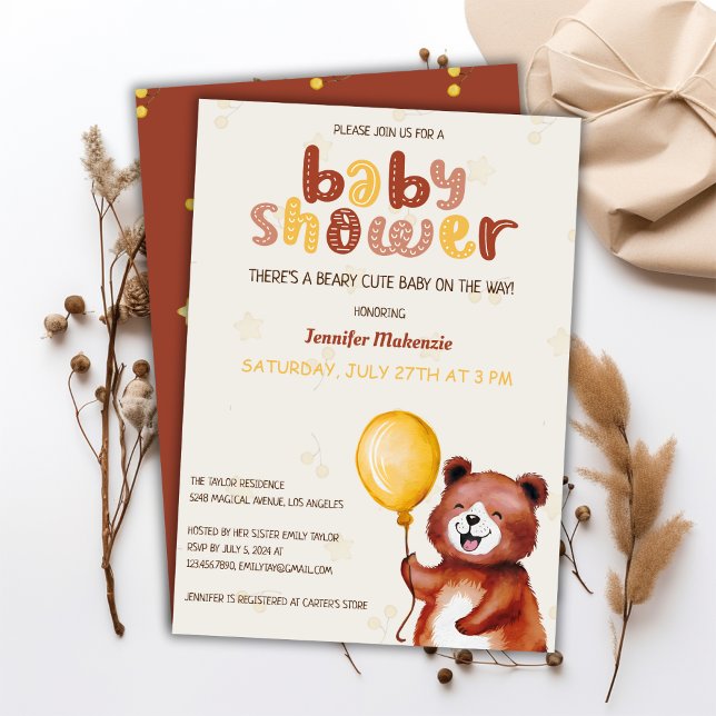 Beary Cute Ballon Bear Baby Shower Inbjudningar (Skapare uppladdad)