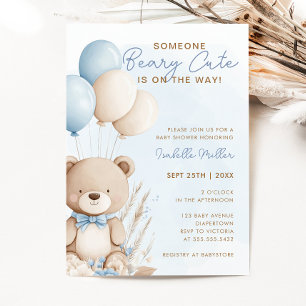 Beary Cute Blue Balloon Nalle Boy Shower Inbjudningar