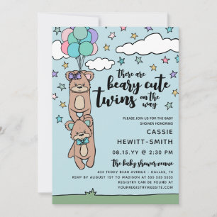 Beary Cute Boy & Girl Twin Baby Shower Inbjudningar