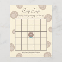 Beary Cute Brown Nalle Baby Shower Bingo Game