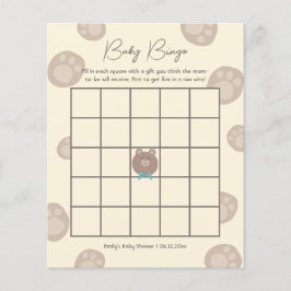 Beary Cute Brown Nalle Baby Shower Bingo Game