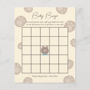 Beary Cute Brown Nalle Baby Shower Bingo Game