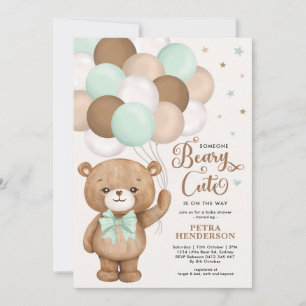 Beary Cute Grönt Brown Nalle Baby Shower Inbjudningar