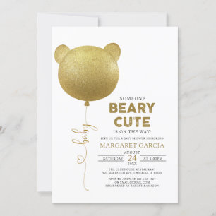 Beary Cute Guld Balloon Nalle Baby Shower Inbjudningar