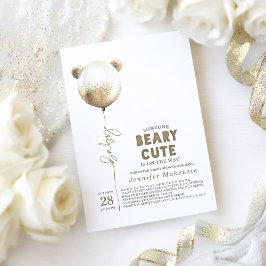 Beary Cute Guld Balloon Nalle Baby Shower Inbjudningar