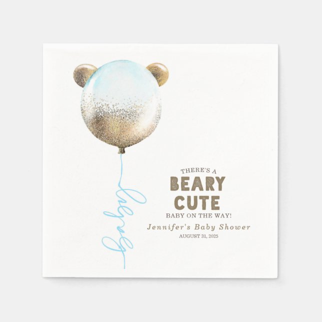 Beary Cute Nalle Balloon Baby Shower Pappersservett (Framsidan)