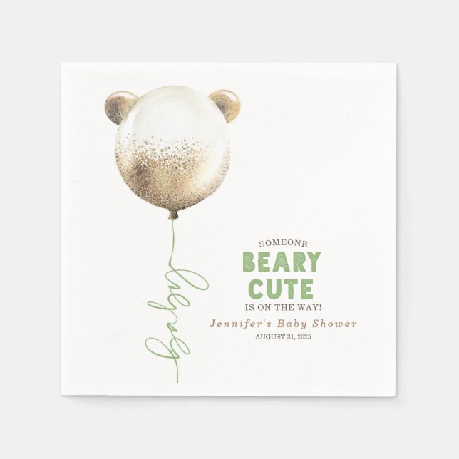 Beary Cute Nalle Balloon Baby Shower Pappersservett (Framsidan)