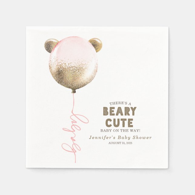 Beary Cute Nalle Balloon Baby Shower Pappersservett (Framsidan)