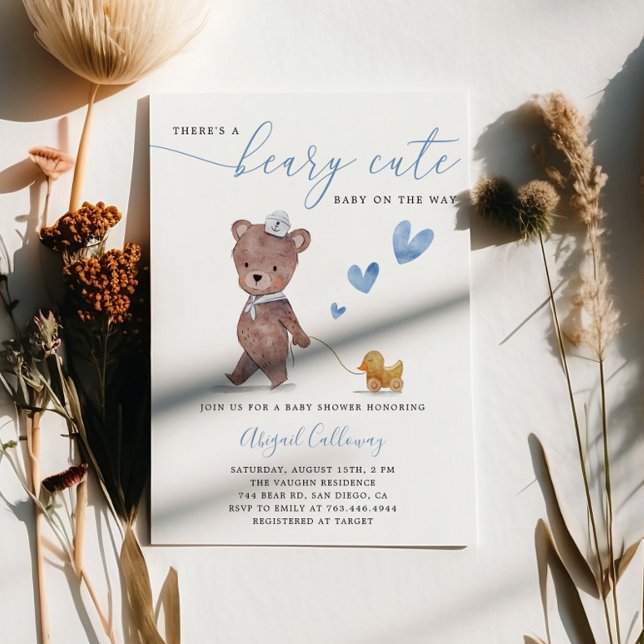 Beary Cute Nalle Boy Baby Shower Inbjudningar (Skapare uppladdad)