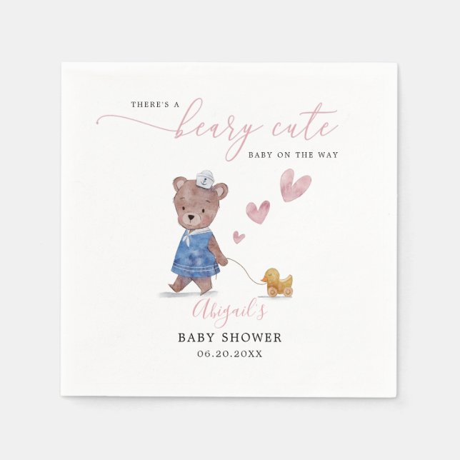 Beary Cute Nalle Girl Baby Shower Pappersservett (Framsidan)