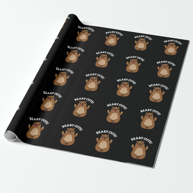 Beary Cute Nalle Pun Mörk BG Presentpapper (Utrullad)