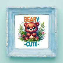 Beary Cute. Nallens tecknad leende. Funny pun