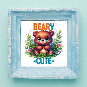 Beary Cute. Nallens tecknad leende. Funny pun Fototryck