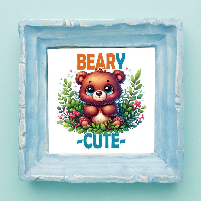 Beary Cute. Nallens tecknad leende. Funny pun Fototryck (Skapare uppladdad)