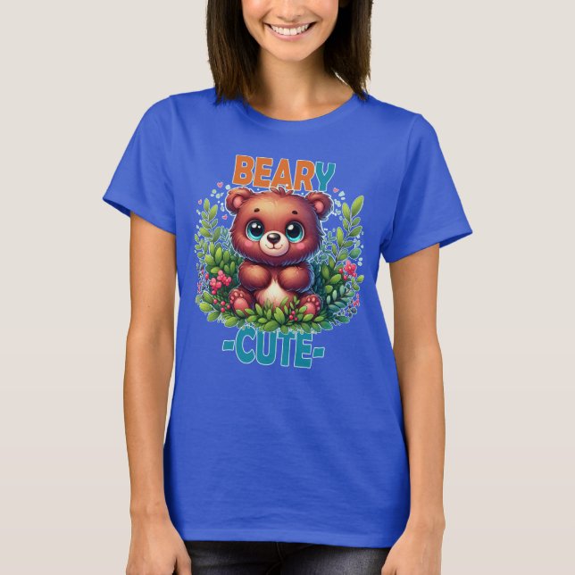 Beary Cute. Nallens tecknad leende. Funny pun T Shirt (Framsida)