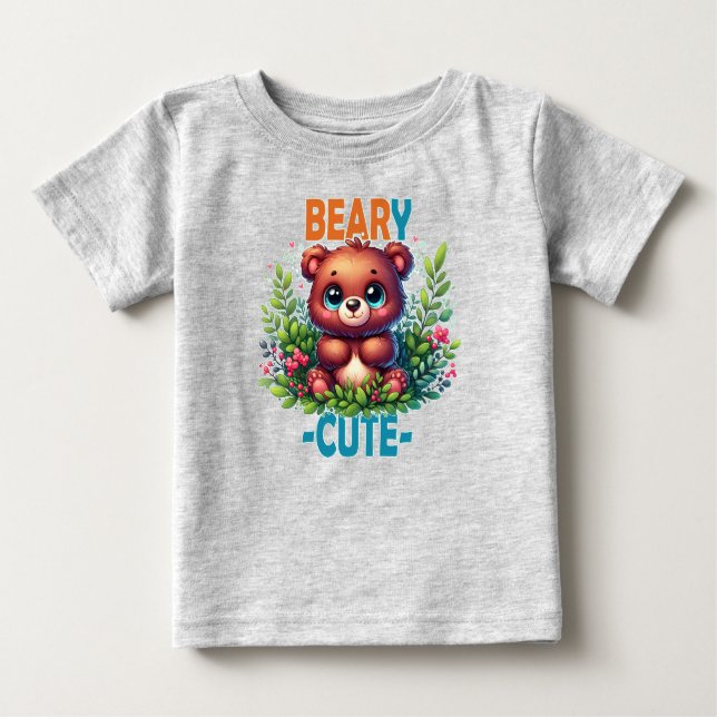 Beary Cute. Nallens tecknad leende. Funny pun T Shirt (Framsida)