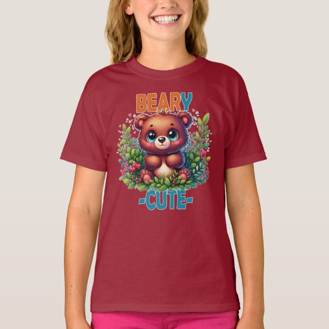 Beary Cute. Nallens tecknad leende. Funny pun T Shirt (Framsida)