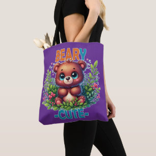 Beary Cute. Nallens tecknad leende. Funny pun Tygkasse
