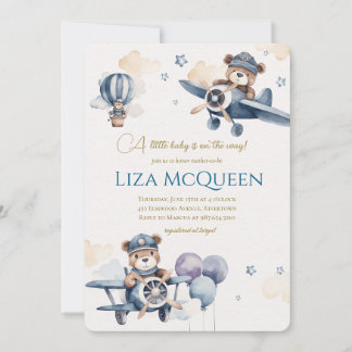 Beary Cute Pilot baby shower invitation Inbjudningar