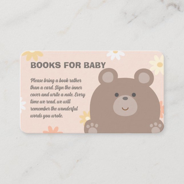 Beary Cute Rosa Daisy Baby Shower Bokar för Baby Tilläggskort (Framsida)