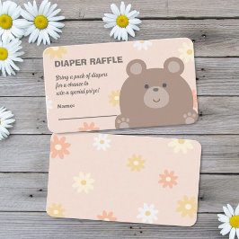 Beary Cute Rosa Daisy Baby Shower Diaper Raffle Tilläggskort