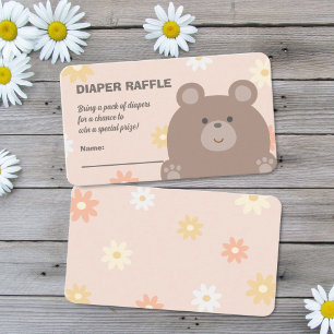 Beary Cute Rosa Daisy Baby Shower Diaper Raffle Tilläggskort
