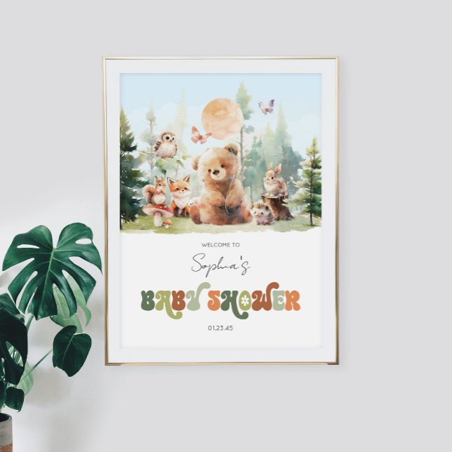 Beary Cute Woodland Baby Shower Fototryck (Beary Cute Woodland Baby Shower Poster)
