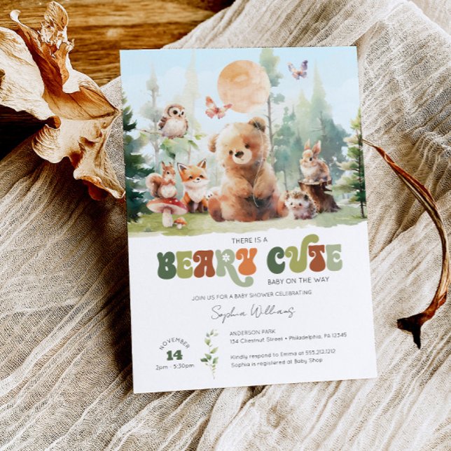 Beary Cute Woodland Baby Shower-inbjudan Inbjudningar (Beary Cute Woodland Baby Shower Invite)