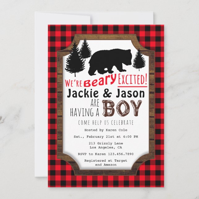 Beary Excated Woodsy Baby Shower-inbjudan Inbjudningar (Framsida)