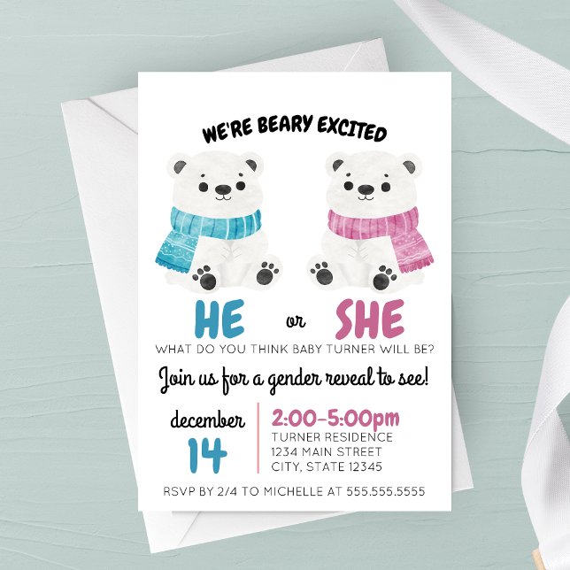Beary Excted Gender Reveal Call-inbjudan Inbjudningar (Skapare uppladdad)
