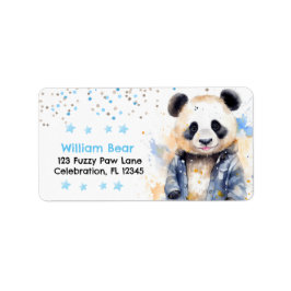 Beary Fantastisk Boys Watercolor Panda Birthday Adressetikett