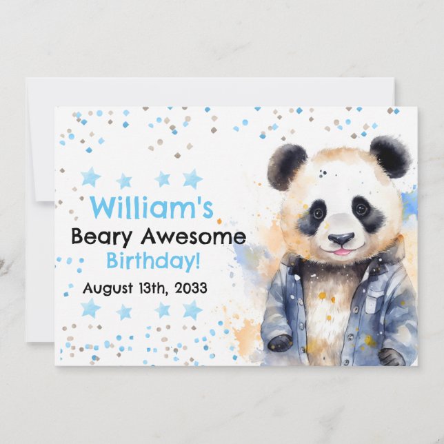 Beary Fantastisk Boys Watercolor Panda Birthday Inbjudningar (Framsida)