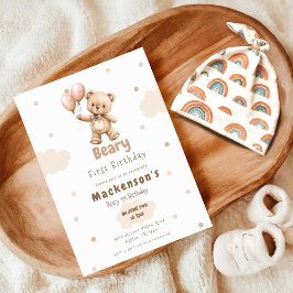 Beary First Ballong Pojke 1:a Födelsedags Teddybjö Inbjudningar
