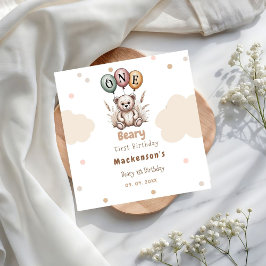 Beary First Ballong Pojke 1:a Födelsedags Teddybjö Pappersservett