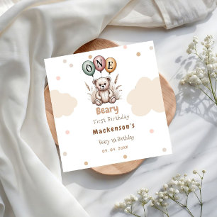Beary First Ballong Pojke 1:a Födelsedags Teddybjö Pappersservett